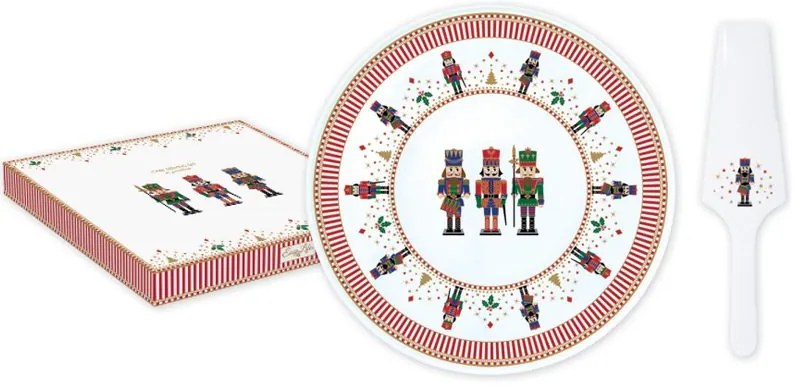 Diótörő karácsonyi porcelán tortatál lapáttal díszdobozban, 32 cm - Nutcrackers