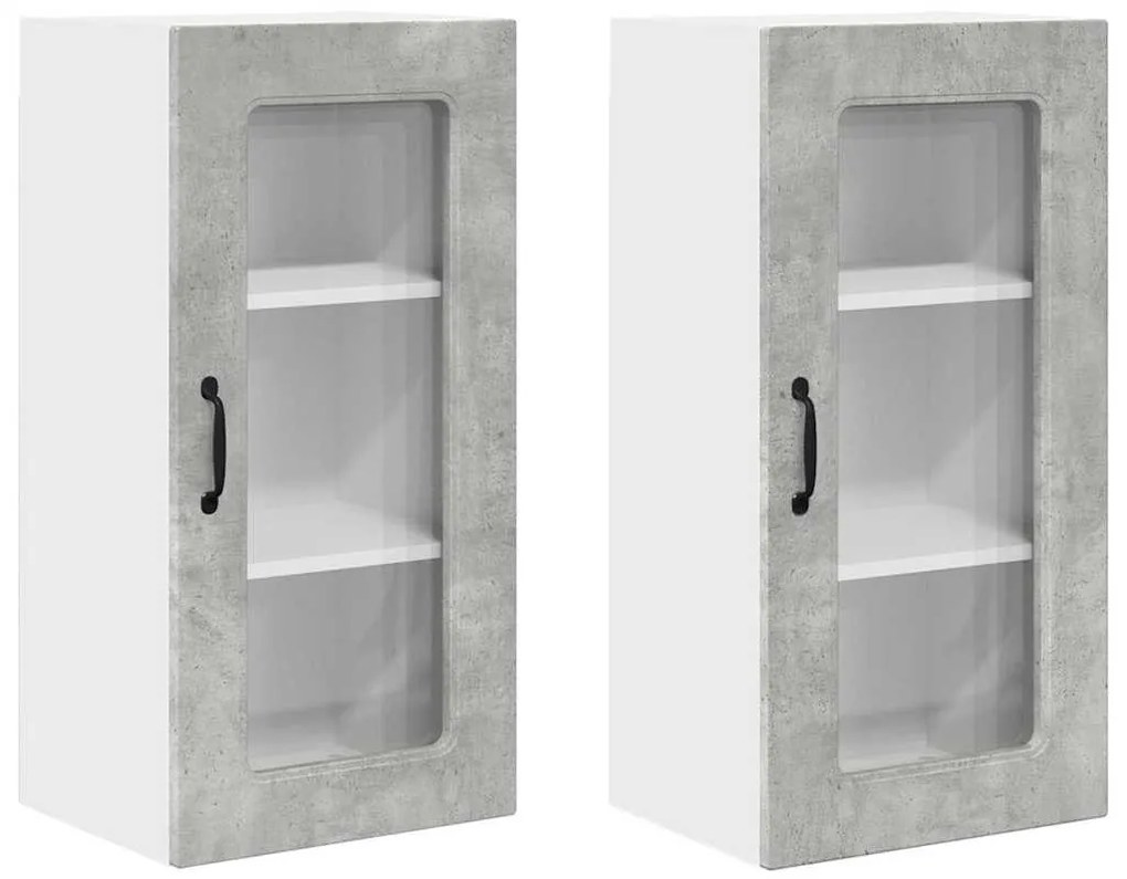 Fali konyhaszekrény 2 pcs Beton Szürke 40 x 31 x 80 cm Faanyag