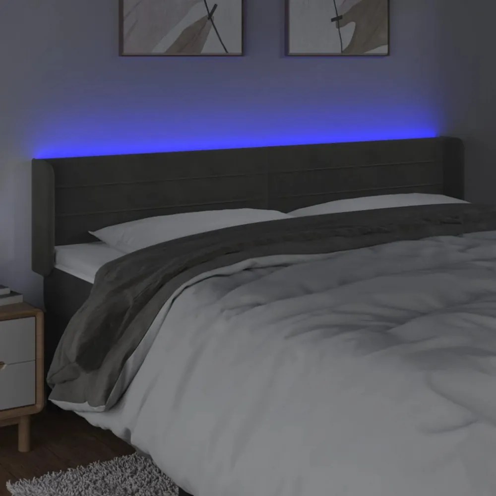 sötétszürke bársony LED-es fejtámla 203 x 16 x 78/88 cm