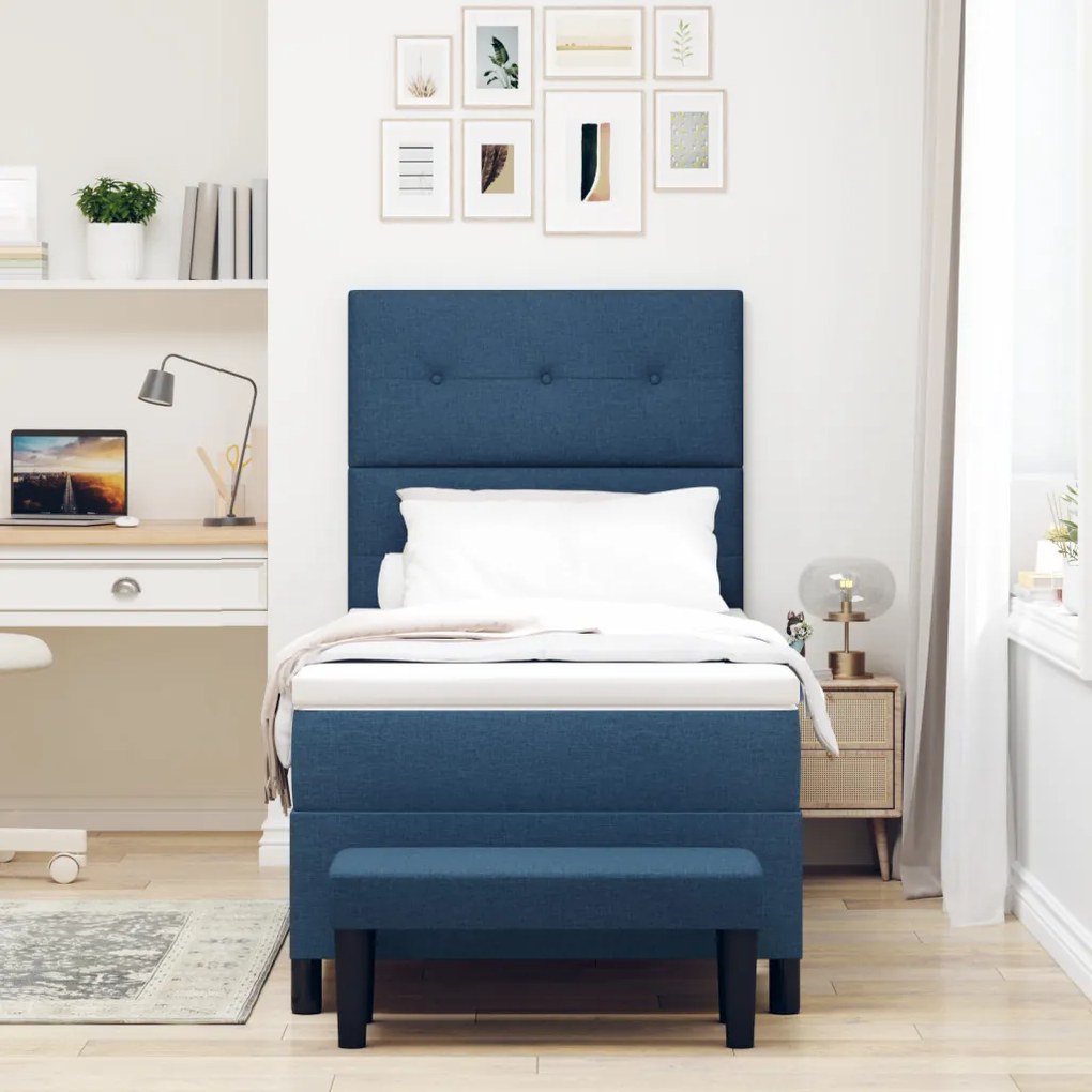 Boxspring Ágy matraccal és padlóval Kék 90x200 cm Szövet