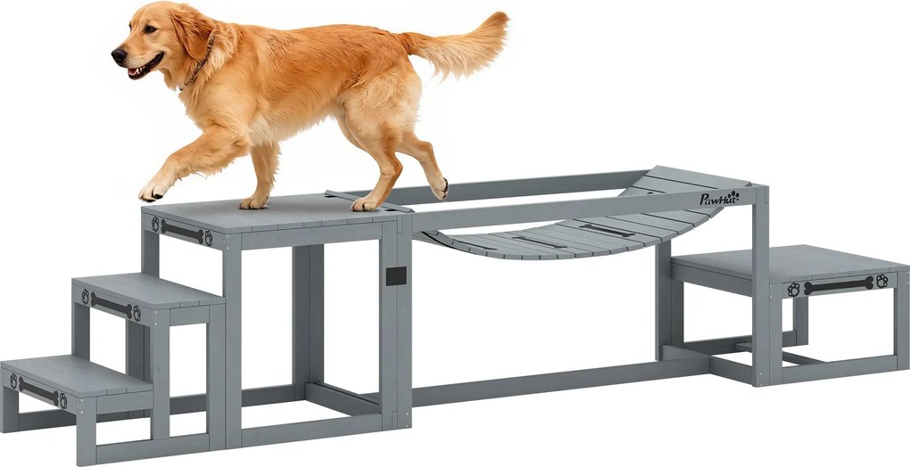 PawHut 3 részes kutya agility készlet — lucfenyő híd, létra és pódium, max. 40 kg, szürke | Aosom