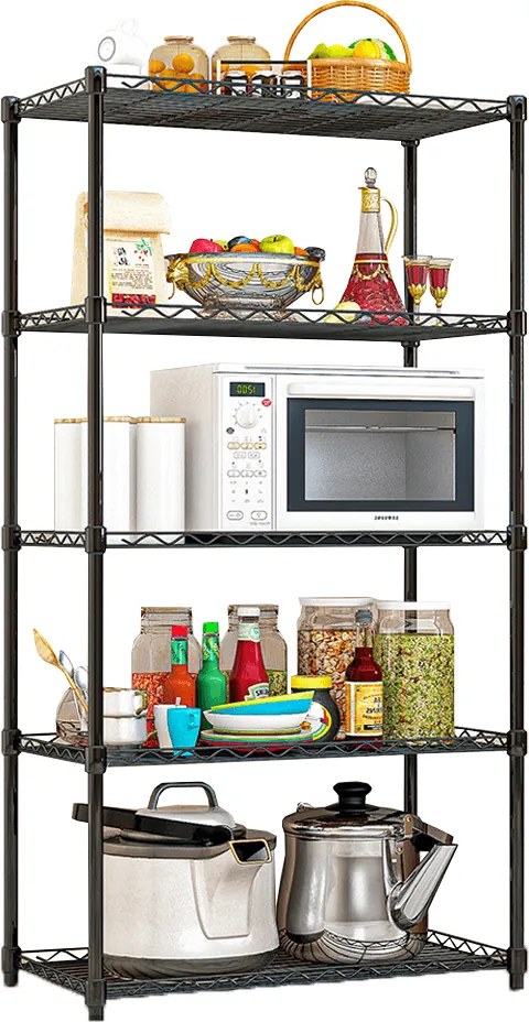 Polcállvány, 5 polcos, fekete, SUER TYP 2