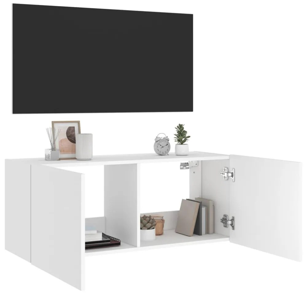 fehér falra szerelhető TV-szekrény LED-lámpákkal 100x35x41 cm