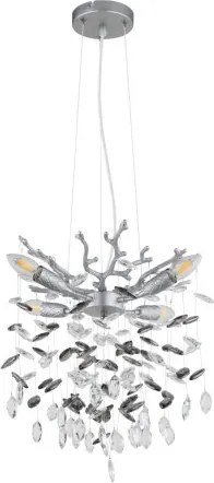 Globo 64138HS Csillár fém ezüst színű matt, füstszínű/átlátszó üveg kristályok, magssága rövidíthető, ø: 400mm, M: 1200mm, 4x E14 40W 230V izzók nélkül