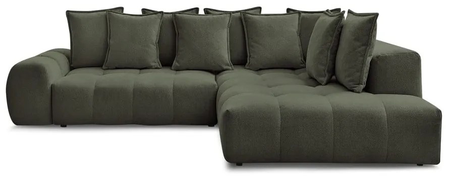 Zöld zsenília kinyitható-tárolóhelyes sarokkanapé (jobb oldali-L alakú) Everest – Bobochic Paris