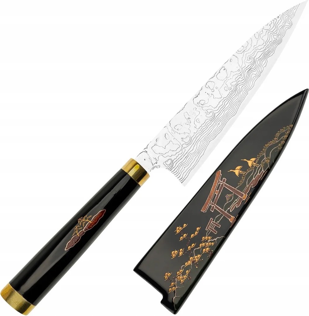 Takeshi Saji Art Tori Fuji Lake Kovácsoltvas R-2 Japán Univerzális kés 13cm Saya