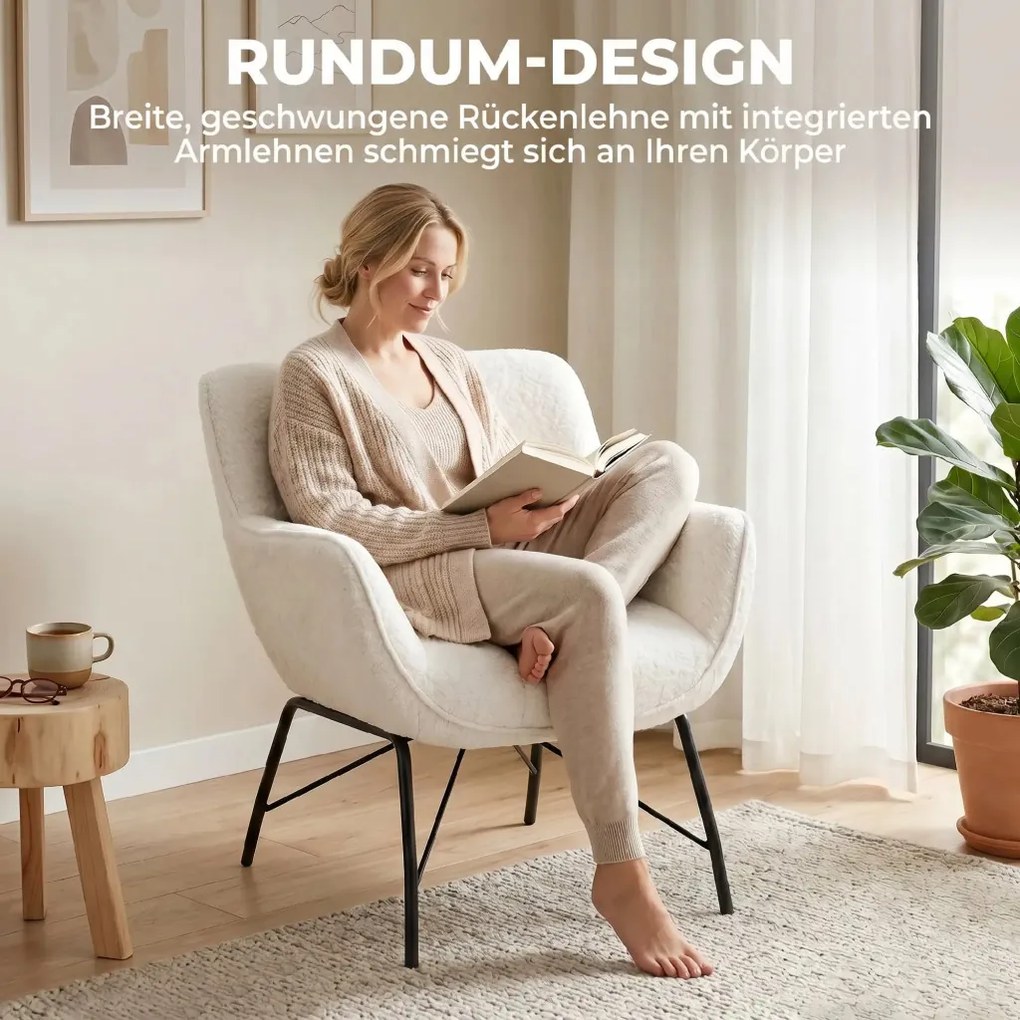 HOMCOM Modern lounge fotel, integrált karfákkal, fém lábakkal, 69 x 68 x 78,5 cm, krémfehér