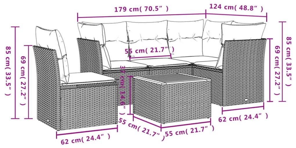 6 részes bézs polyrattan kerti ülőgarnitúra párnával