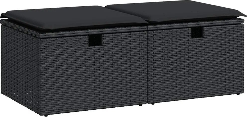 vidaXL 2 részes fekete polyrattan akácfa kerti ülőgarnitúra párnával