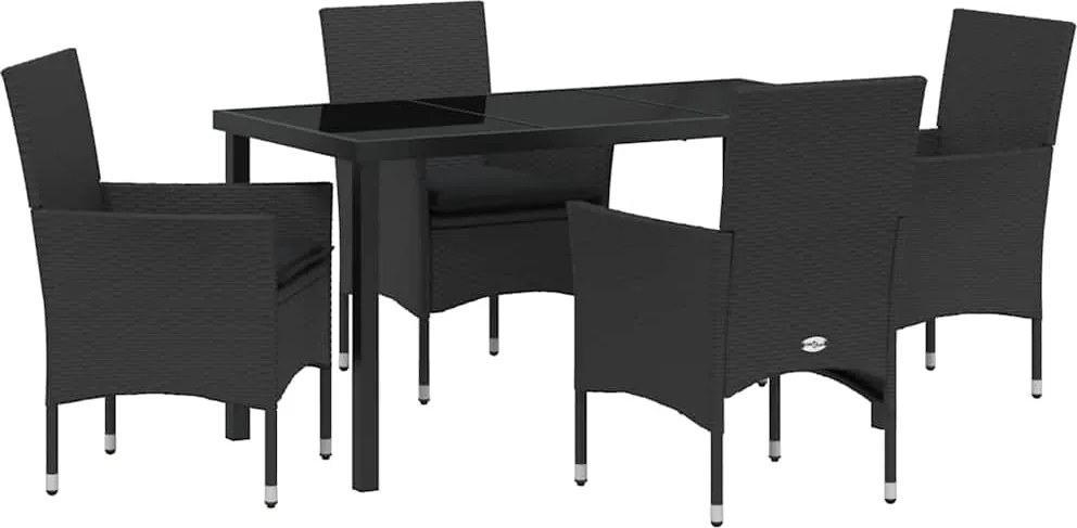 vidaXL Kert étkező szett párnával 5 pcs Fekete polirattan