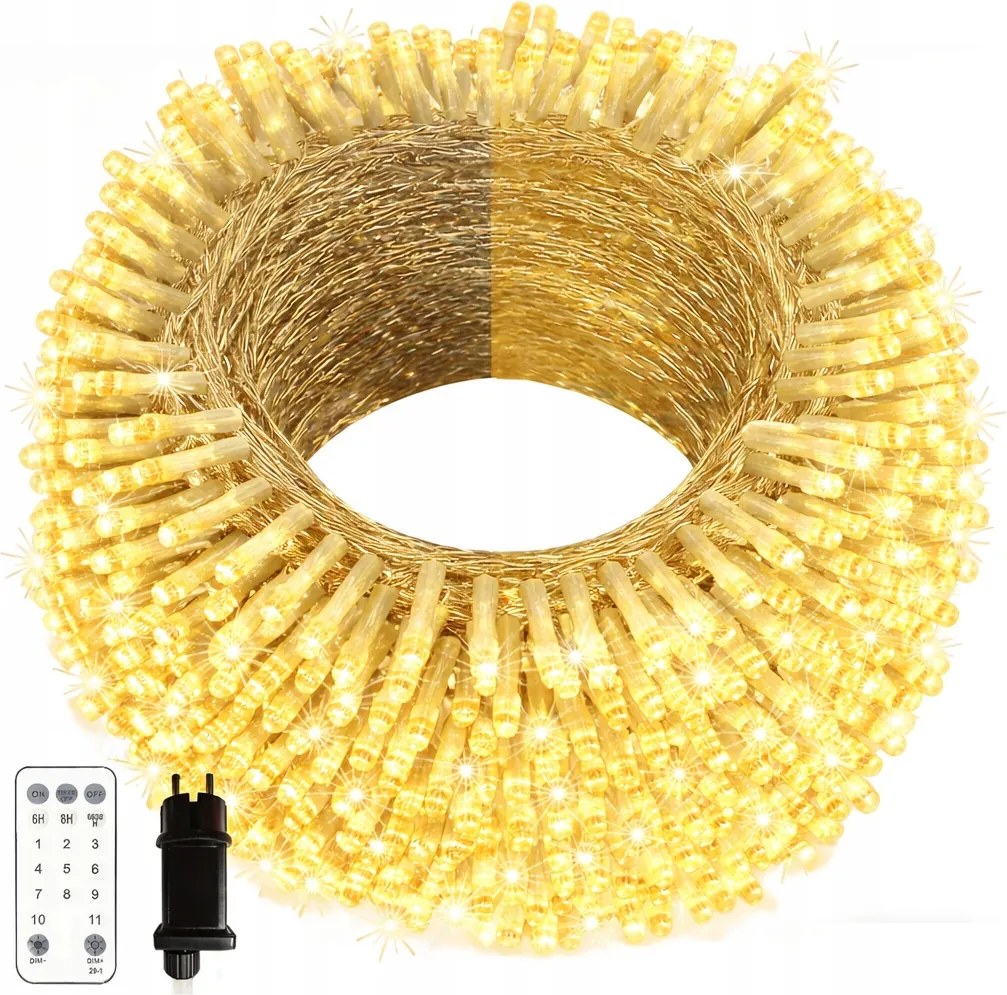 Karácsonyfa Fényfüzér 30M 300 Led Kültéri Meleg Fehér +távirányító Különböző Üzemmódok IP44