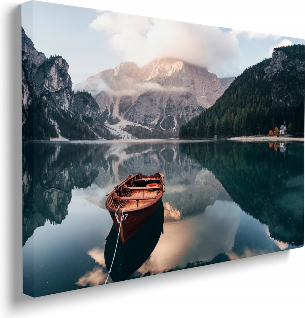 Falikép Csónak a tavon lakásdekoráció tájkép 40x30 cm