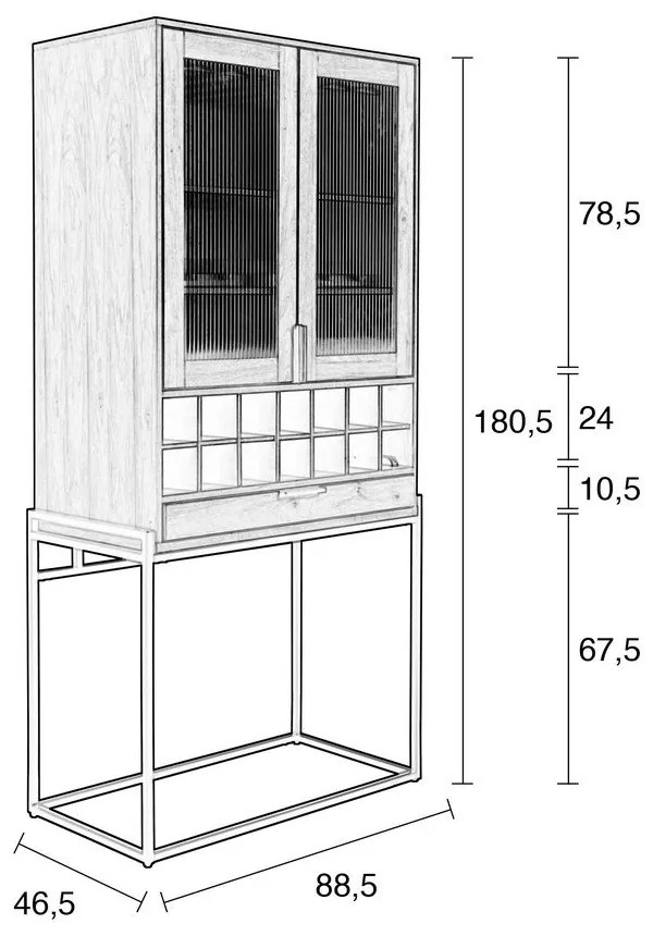 Fekete tölgyfa bortartó szekrény, palackok száma 20, 89x181 cm Travis – Zuiver