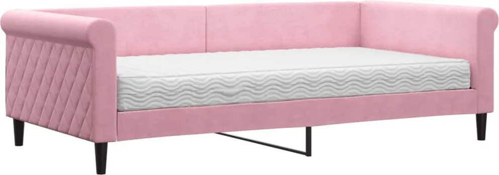 vidaXL rózsaszín bársony kanapéágy matraccal 100 x 200 cm
