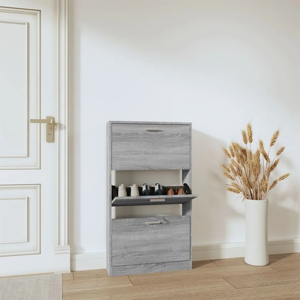 szürke sonoma színű szerelt fa cipősszekrény 59x17x108 cm