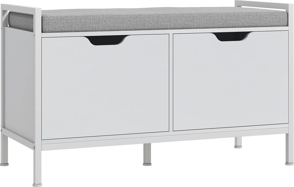 HOMCOM Cipőpados Cipőszekrény Kivehető Szivacsos Ülőpaddal 4 Pár Cipőhöz Előszobába 84x35x50 cm Fehér | Aosom