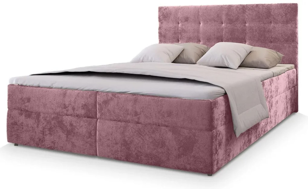 Kárpitozott boxspring ágy GLORIEN VELVET 160x200 cm rózsaszín Matrac: Bonell rugós matrac