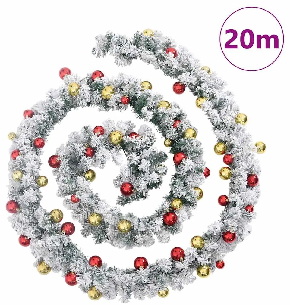 zöld PVC karácsonyi füzér gömbökkel és LED-ekkel 20 m
