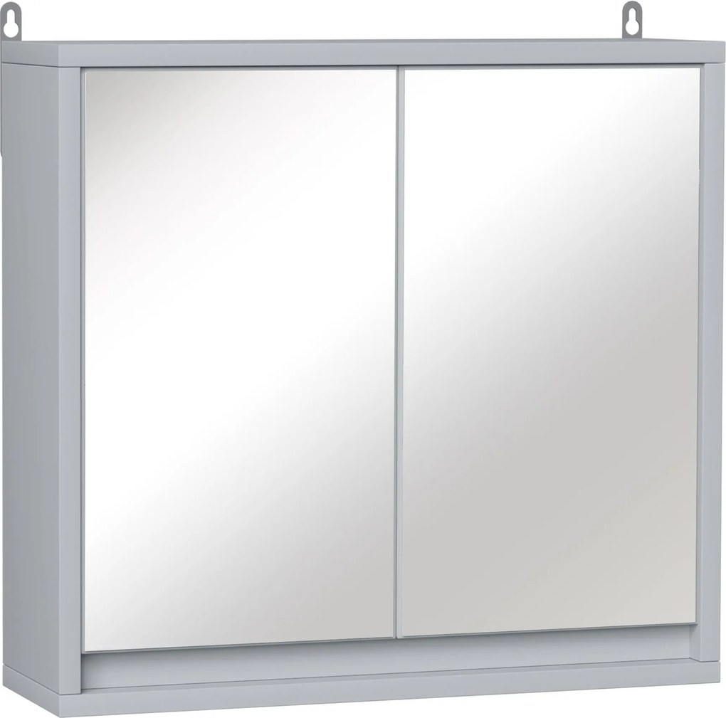 HOMCOM Fürdőszobai Szekrény Tükrökkel, 2 Ajtóval és Állítható Polccal, Felfüggeszthető Fürdőszobai Bútor Modern Stílusú WC-hez 48x14.5x45 cm Szürke |