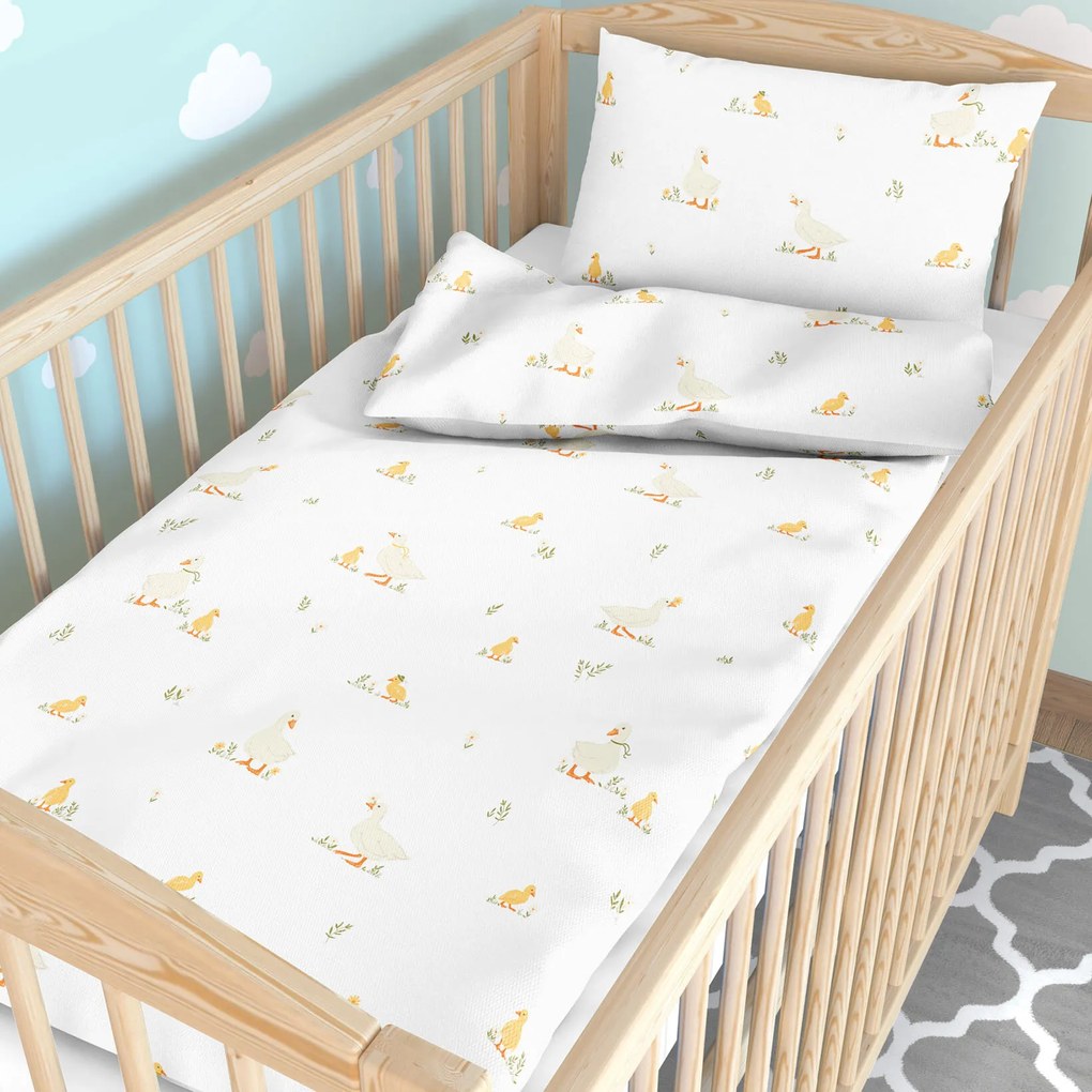 Goldea húsvéti gyermek pamut ágyneműhuzat kiságyba - kacsák 90 x 120 és 40 x 60 cm
