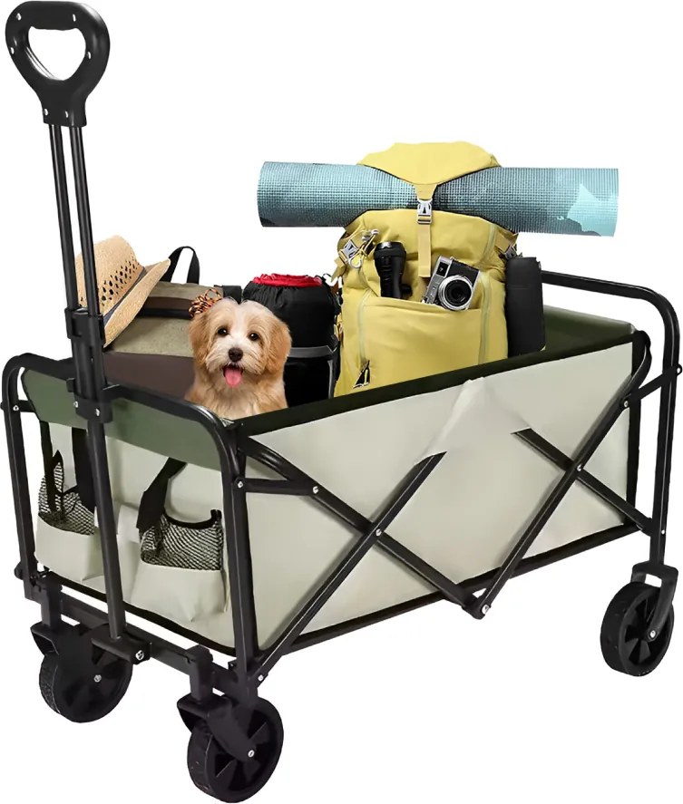 Kerti kocsi, összecsukható, bézs/zöld/fekete, KARIL