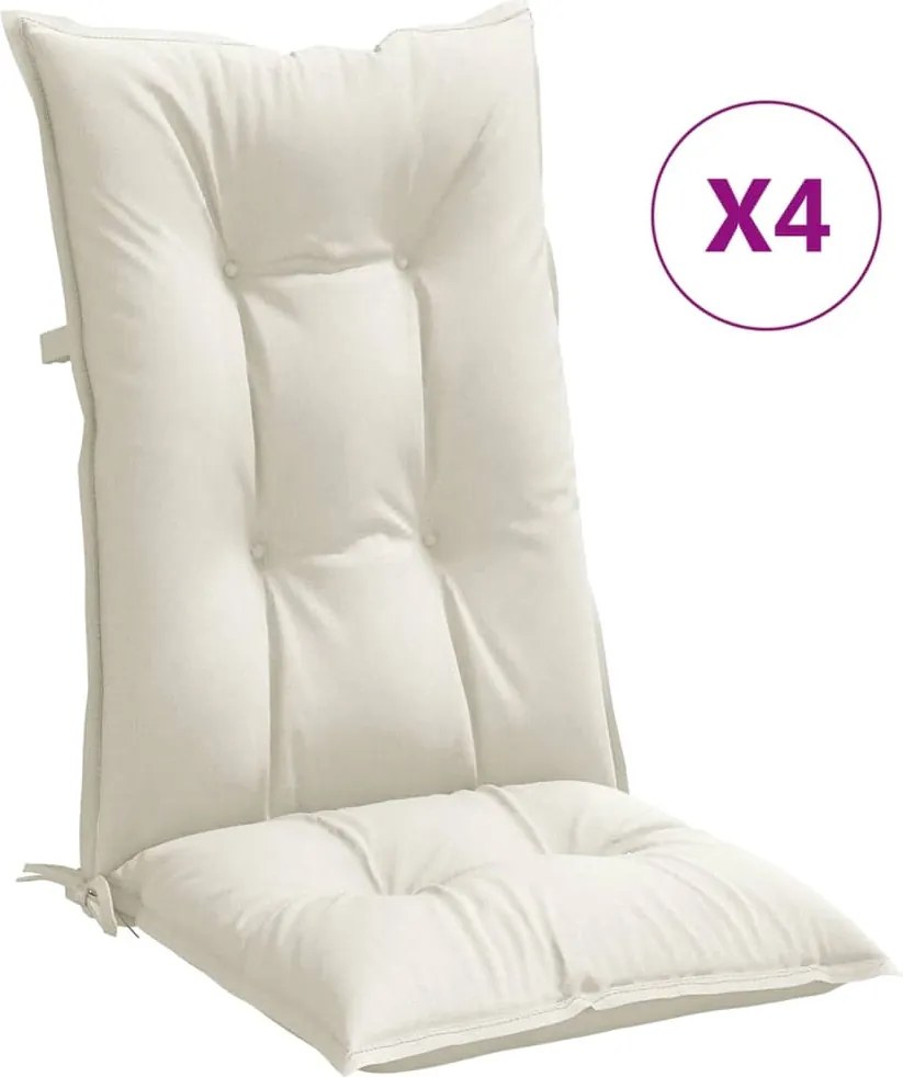 vidaXL 4 db krémszínű szövet magas háttámlájú székpárna 120x50x7 cm