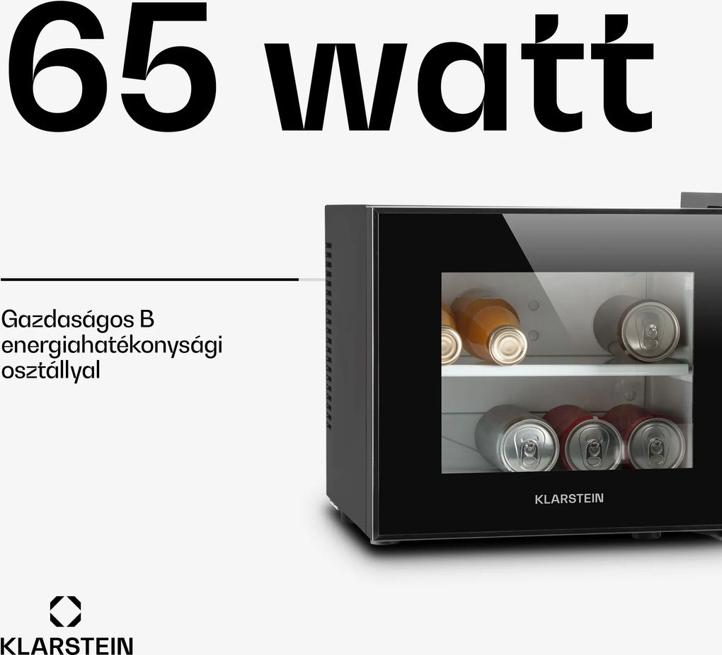 Klarstein Happy Hour mini hűtőszekrény, 10 liter, B energiahatékonysági osztály, 65 W, fekete