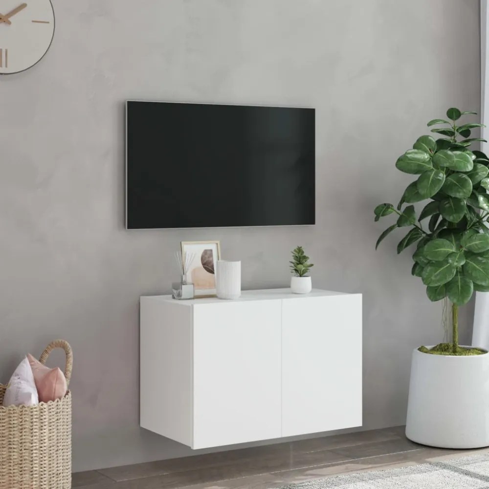 fehér falra szerelhető TV-szekrény LED-lámpákkal 60x35x41 cm