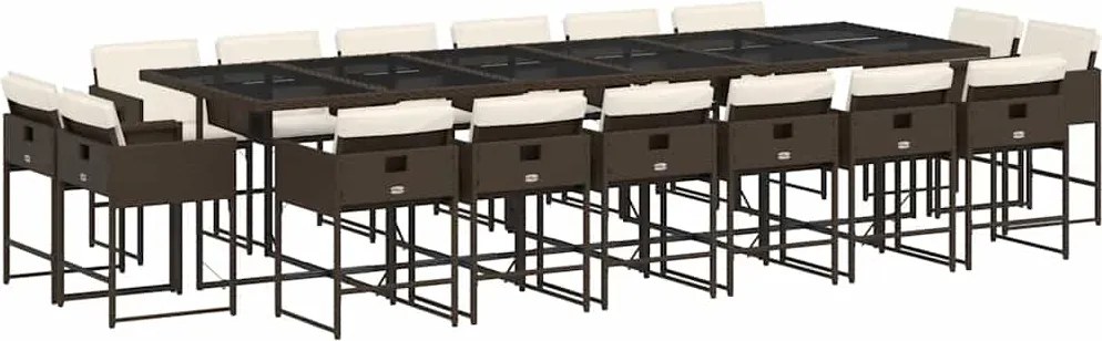 vidaXL 17 részes barna polyrattan kerti étkezőgarnitúra párnákkal