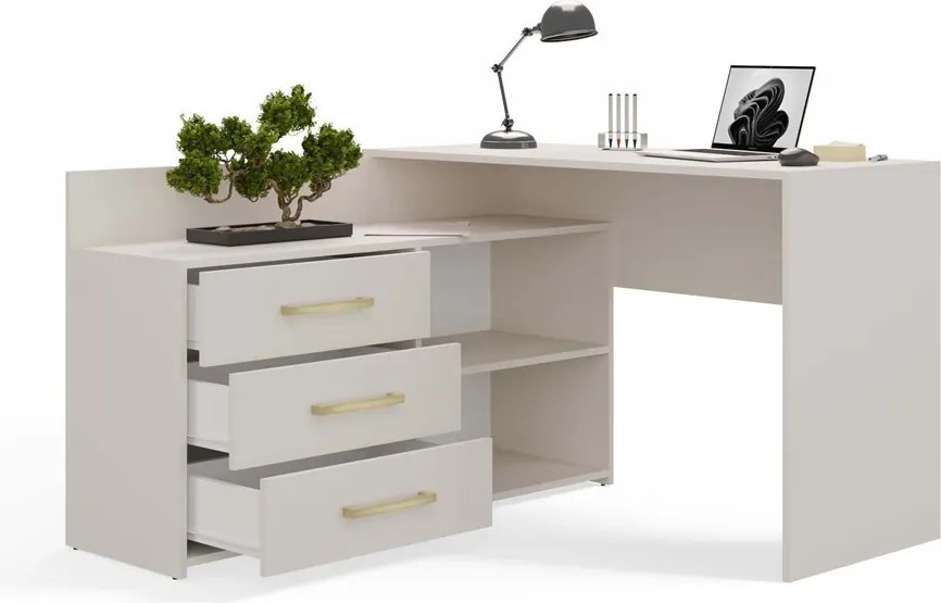 Dany sarok íróasztal polccal, tárolóval, 120x76x50 cm, kasmír