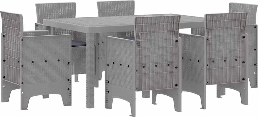 vidaXL Kert étkező szett 7 pcs Világosszürke Polt rattan