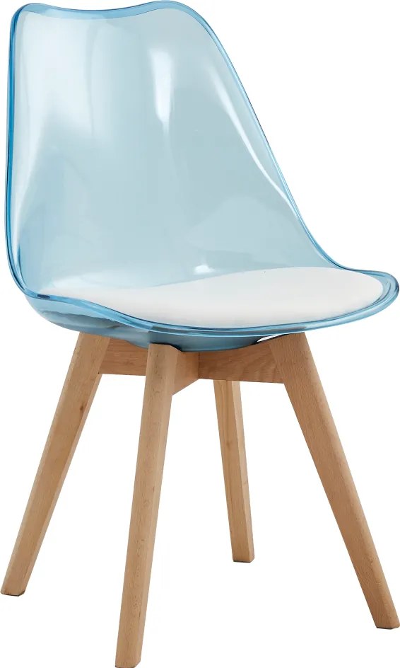 Szék, átlátszó kék, akril/ekobőr/bükk, BALI 2 NEW
