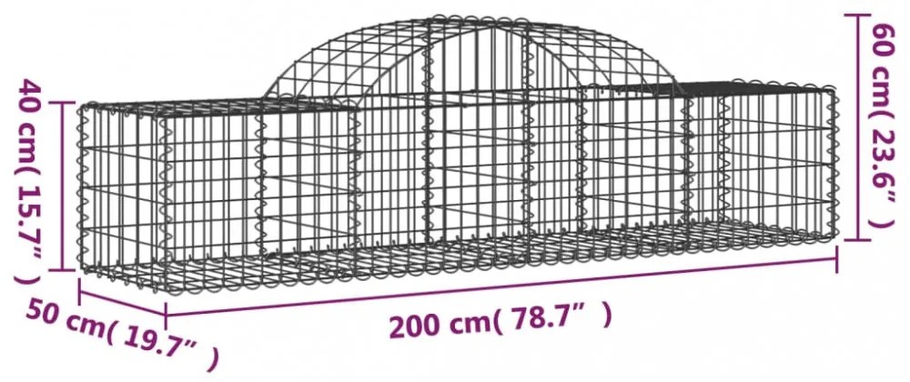 13 db íves horganyzott vas gabion kosár 200x50x40/60 cm