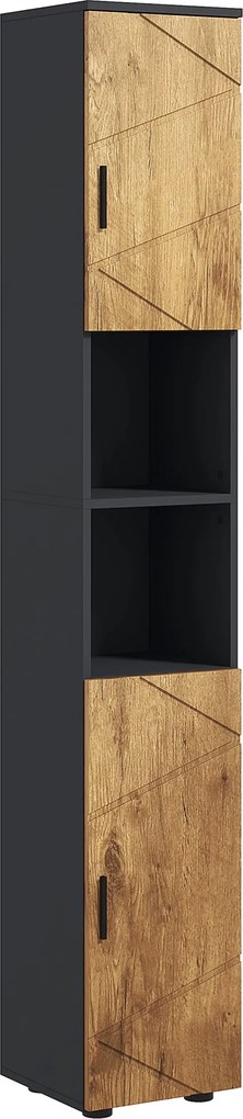kleankin Fürdőszobai Tároló Osztályozó Szekrény 2 Ajtóval Állítható Polccal 2 Niche Fürdőszoba Szekrény 30 x 30 x 183 cm Sötét Tölgy | Aosom