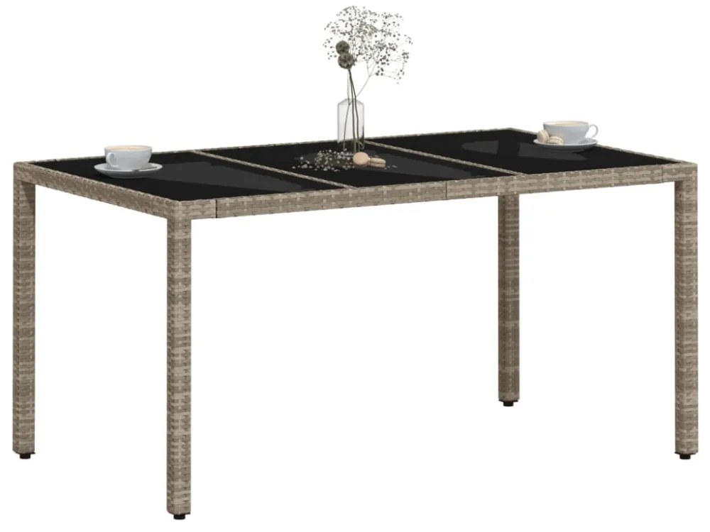 világosszürke polyrattan üveglapos kerti asztal 150x90x75 cm