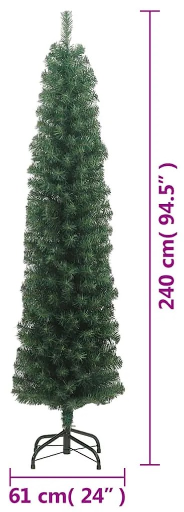 zöld PVC vékony műkarácsonyfa állvánnyal 240 cm