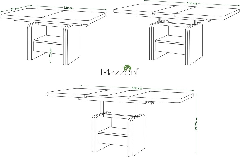 Mazzoni LEXUS Barna Tölgy/Bézs (Pezsgőszínű) - MODERN DOHÁNYZÓASZTAL NYITHATÓ/MAGASÍTHATÓ ÉTKEZŐASZTAL ÉS DOHÁNYZÓASZTAL EGYBEN