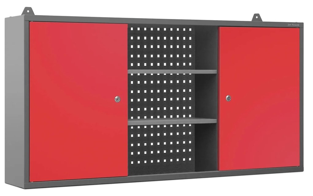 Függő garázsszekrény modell BEN, 1200 x 600 x 200 mm, antracit-piros