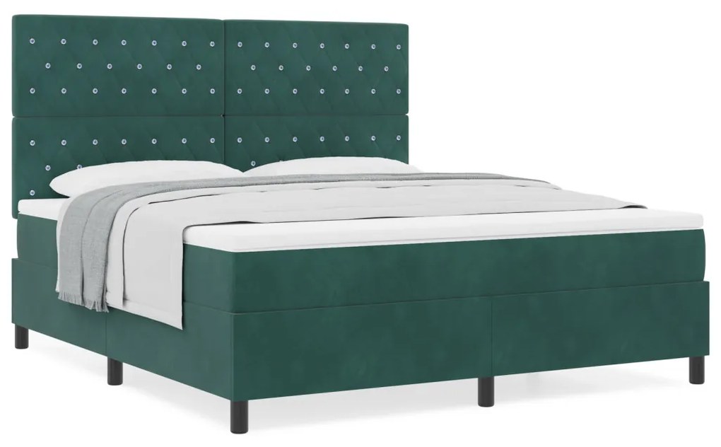 Boxspring Ágy Mattal Sötét Zöld Szuper Király Bársony