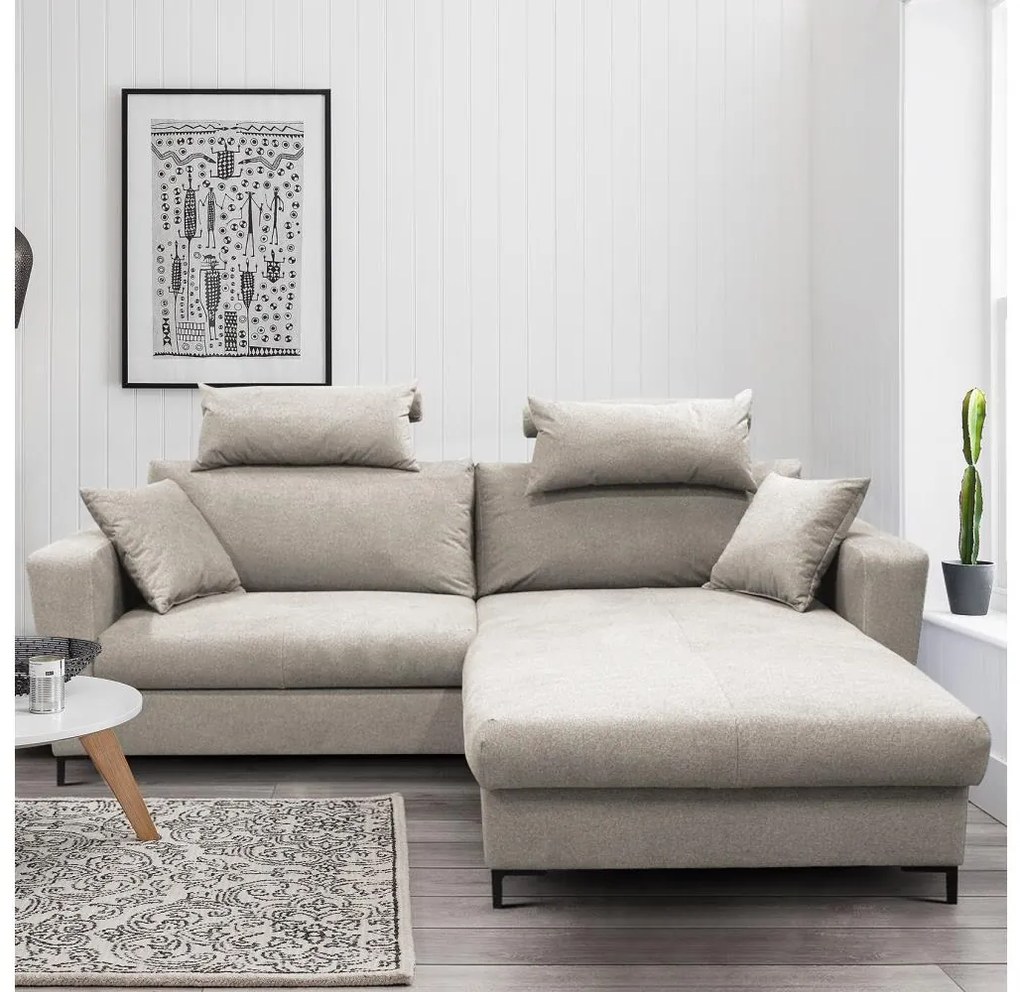 Kinyitható L alakú sarokkanapé tárolóval HORTA, jobbos kivitel, szürke