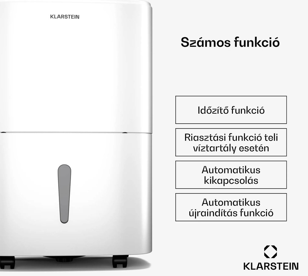 Klarstein DryFy 20L páramentesítő, 20 l/nap, 50m², 230 m³/h, időzítő, víztartály, mobil