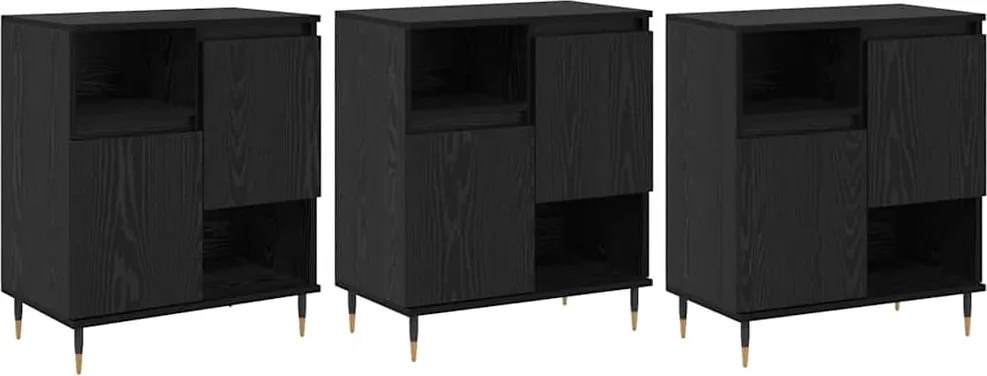 vidaXL Oldalszekrények 3 pcs Musta tammi 180 x 35 x 70 cm Faanyag