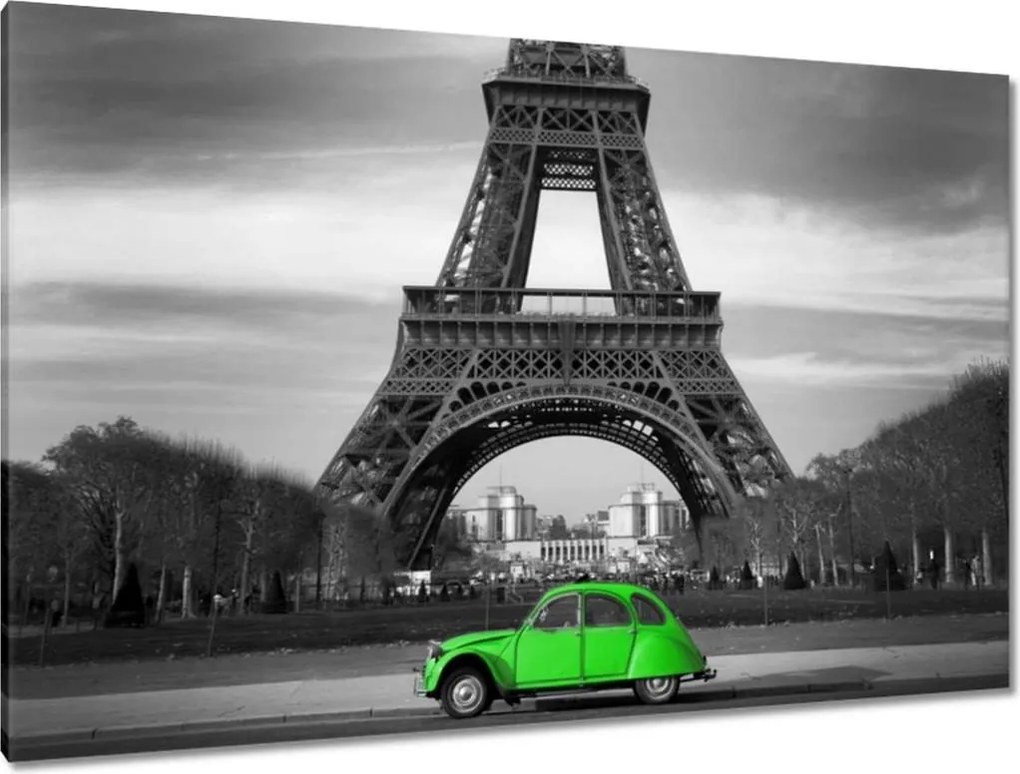 Vászonkép 120x80 Zöld autó Párizsban