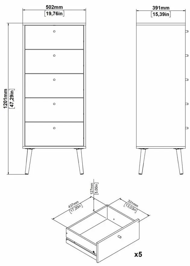 Antracitszürke magas komód 50x120 cm Bodo – Tvilum