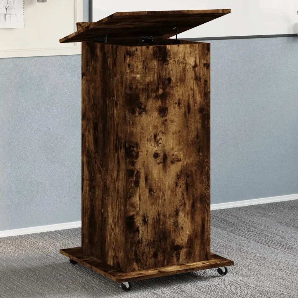 szerelt fa állópult kerékkel és fiókkal 55 x 55 x 107 cm
