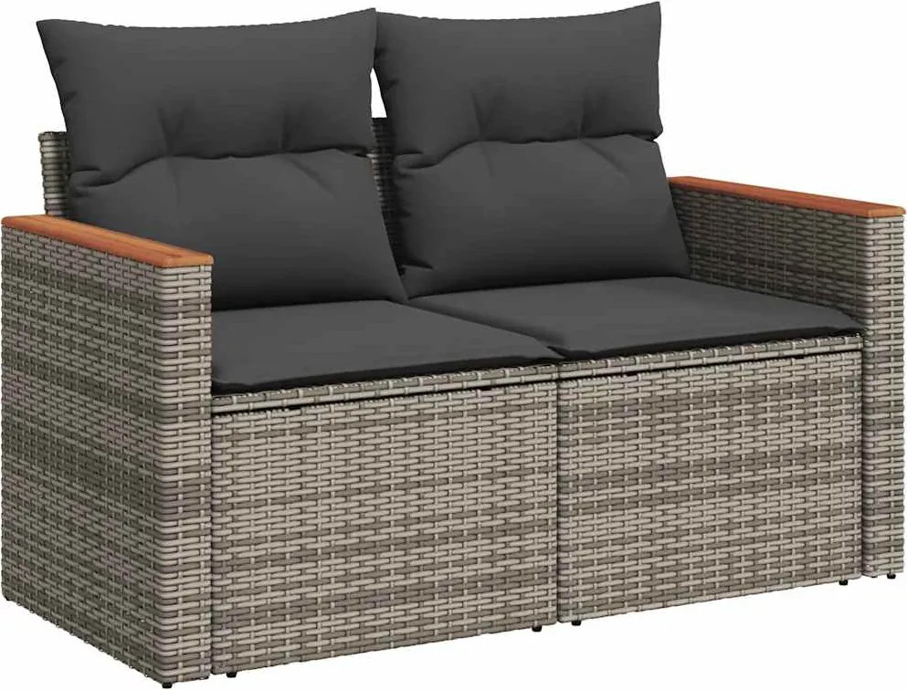 vidaXL 2 személyes szürke polyrattan kerti kanapé párnával