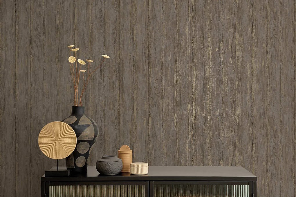 Holden Decor Textura Sapele arany-ezüst deszkamintás fémhatású vlies tapéta – 66150