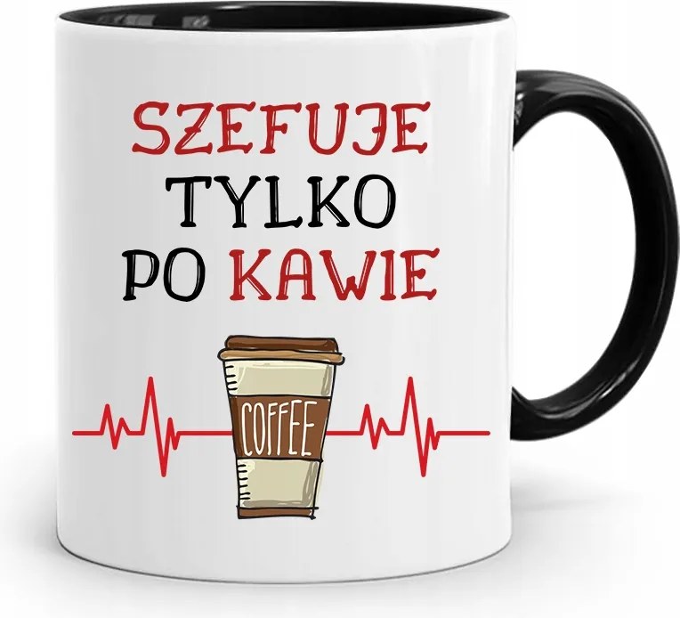 Fekete Ajándék Bögre Csak Kávé Után Főnök, fényképes nyomattal