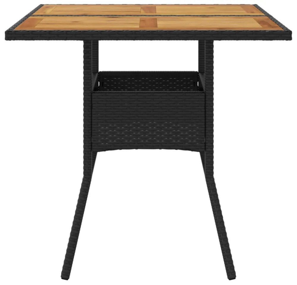 fekete polyrattan kerti asztal akácfa lappal 80 x 80 x 75 cm