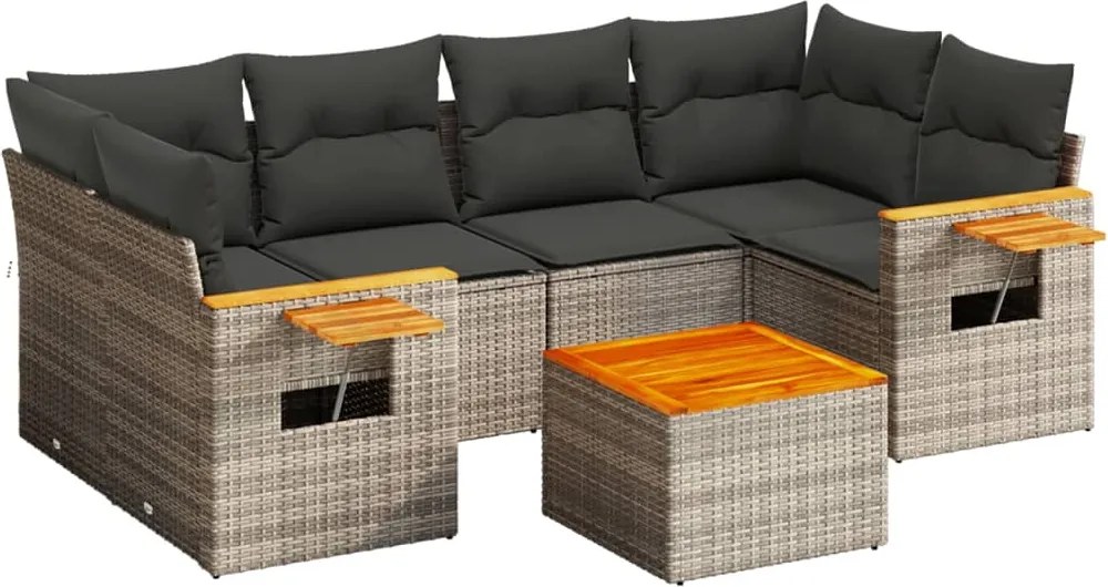 vidaXL 7 részes szürke polyrattan kerti ülőgarnitúra párnákkal